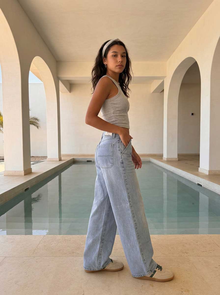 High waisted Light vintage blue skater jeans skater CIZARO - Cizaro Jeans