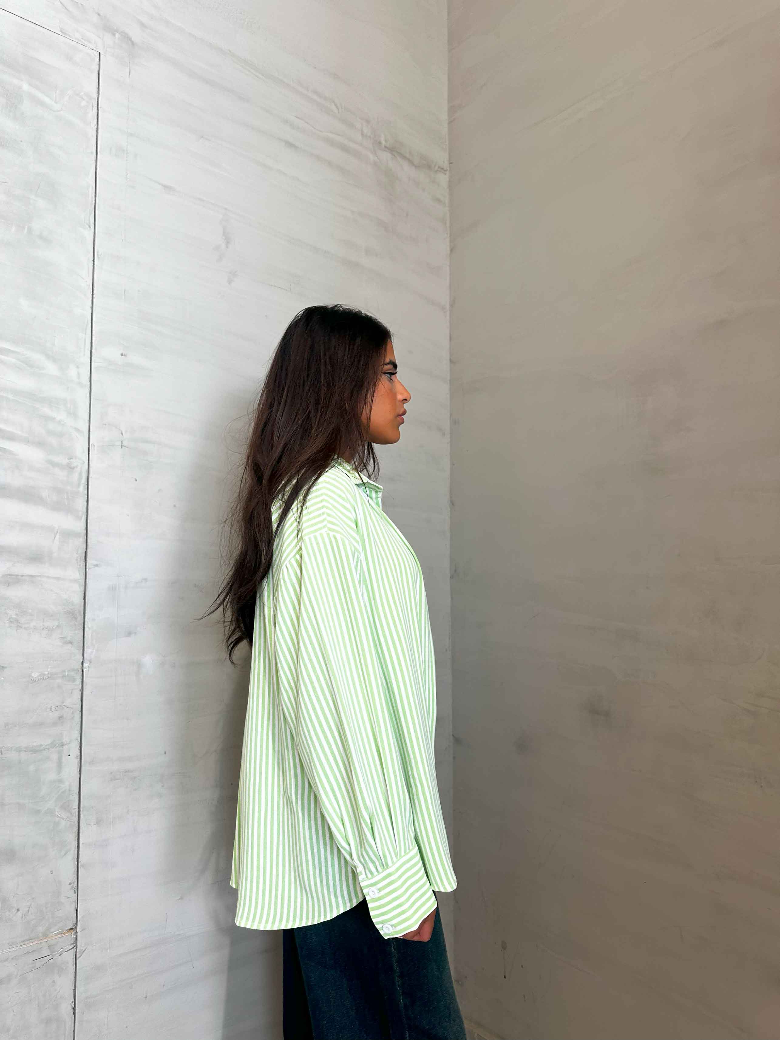 Shirt - Lime Green/White Striped. New Line CIZARO    - Cizaro Jeans