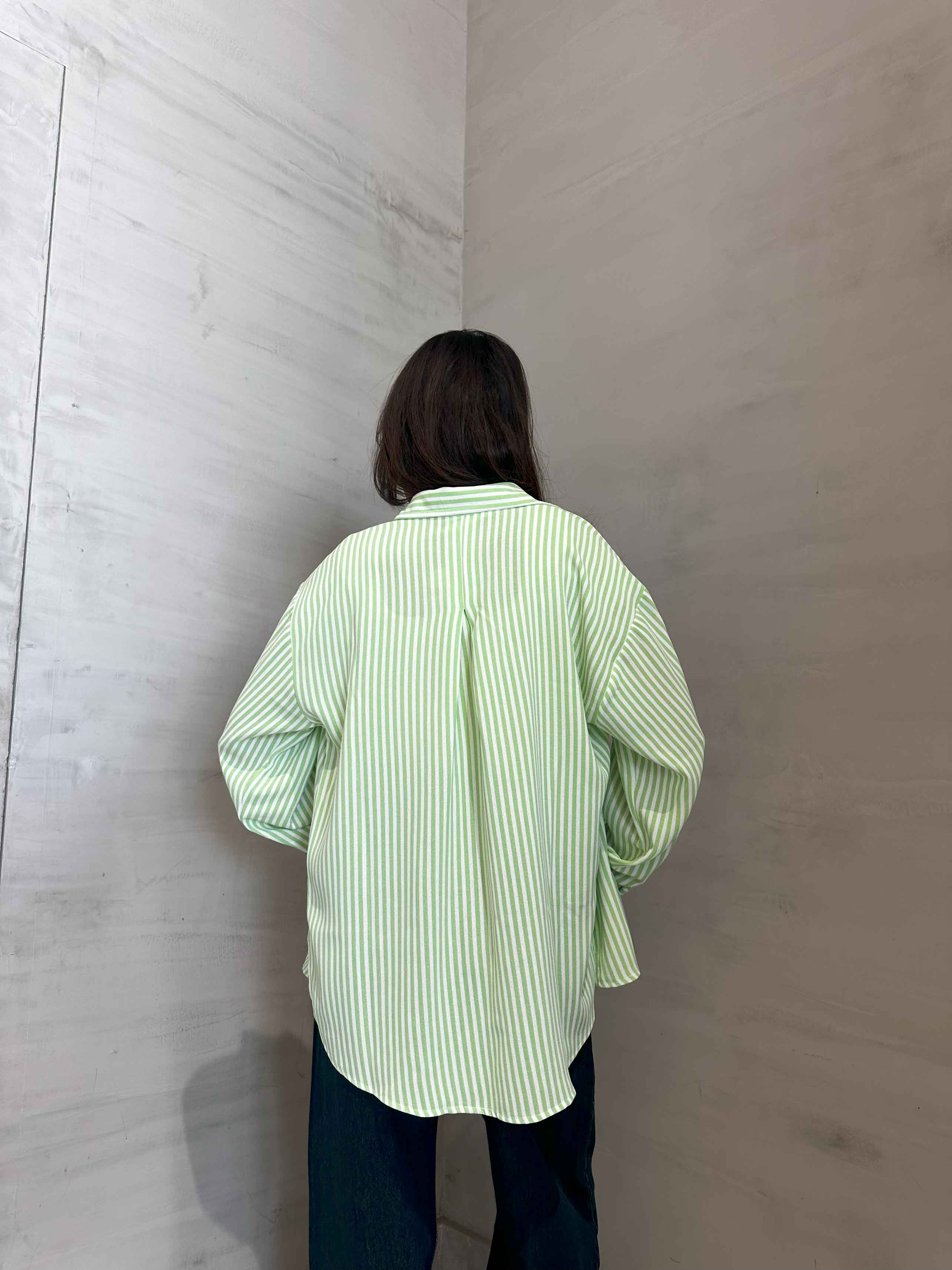 Shirt - Lime Green/White Striped. New Line CIZARO    - Cizaro Jeans