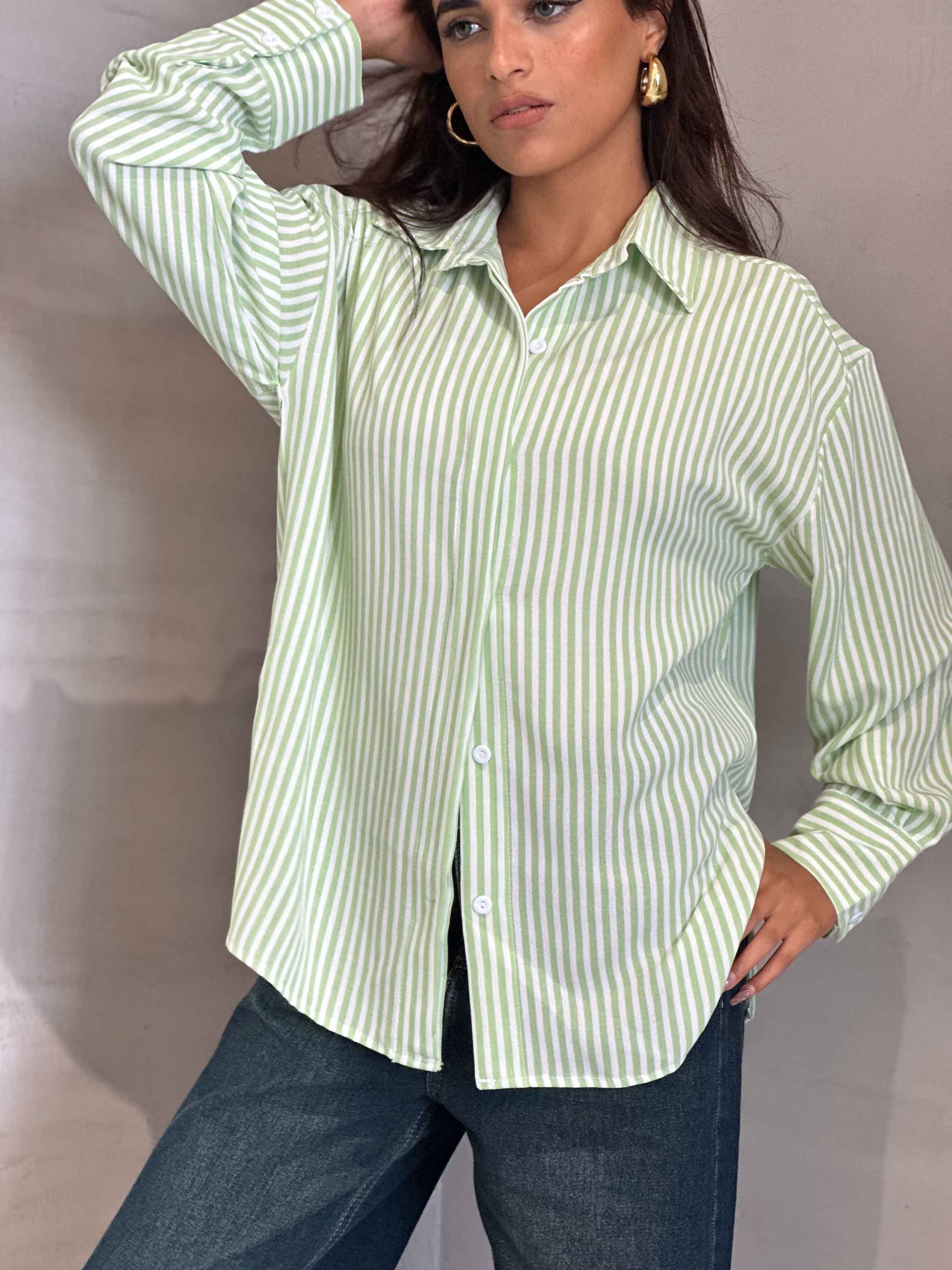 Shirt - Lime Green/White Striped. New Line CIZARO    - Cizaro Jeans