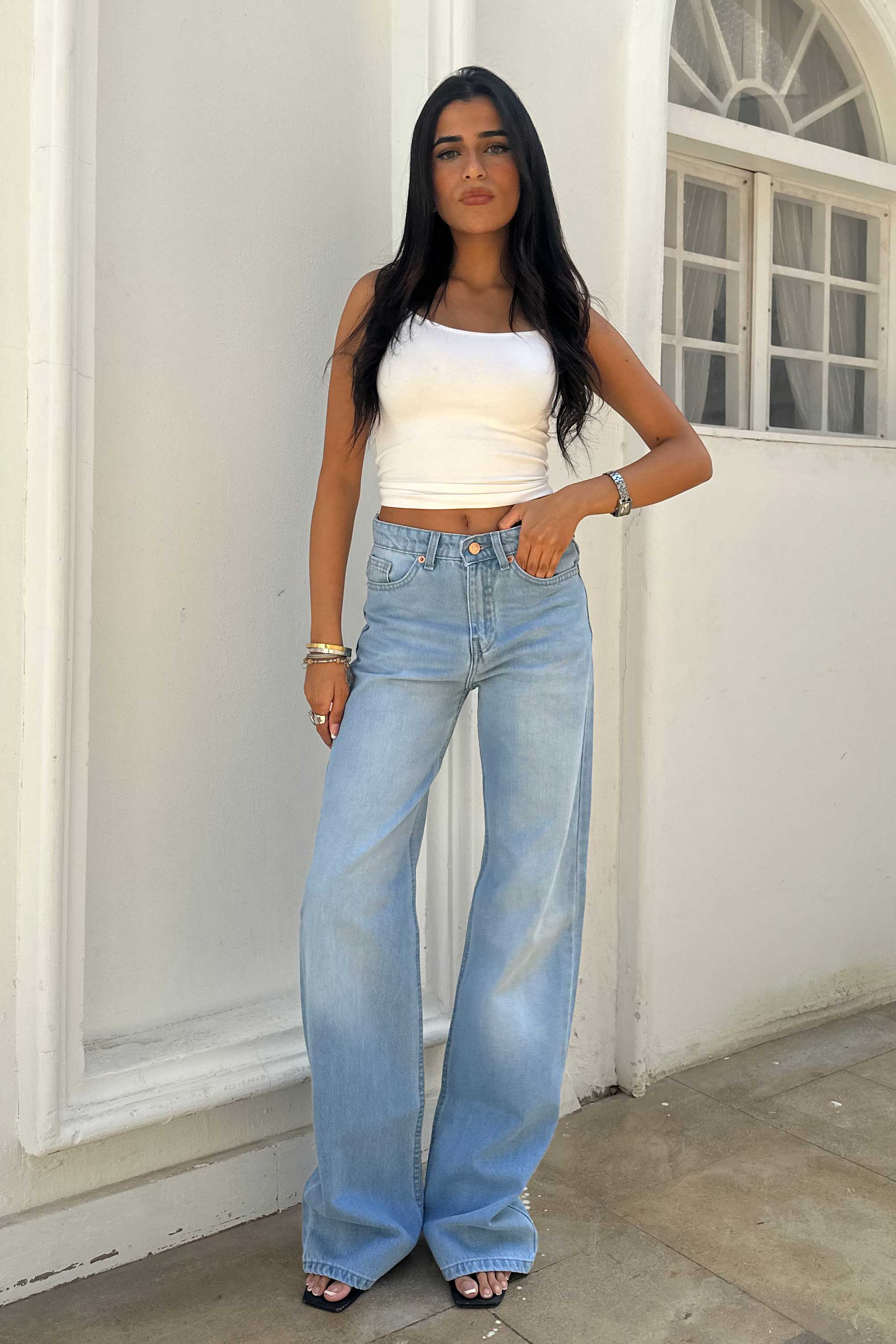 Straight - High Waist Bright Blue Jeans straight CIZARO - Cizaro Jeans