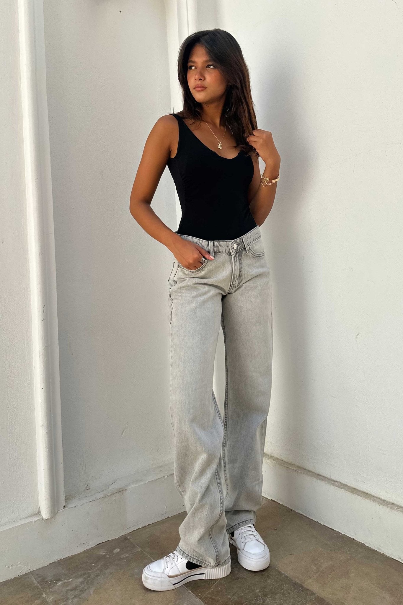 Straight – Low Waist Light Grey Jeans Straight CIZARO - Cizaro Jeans