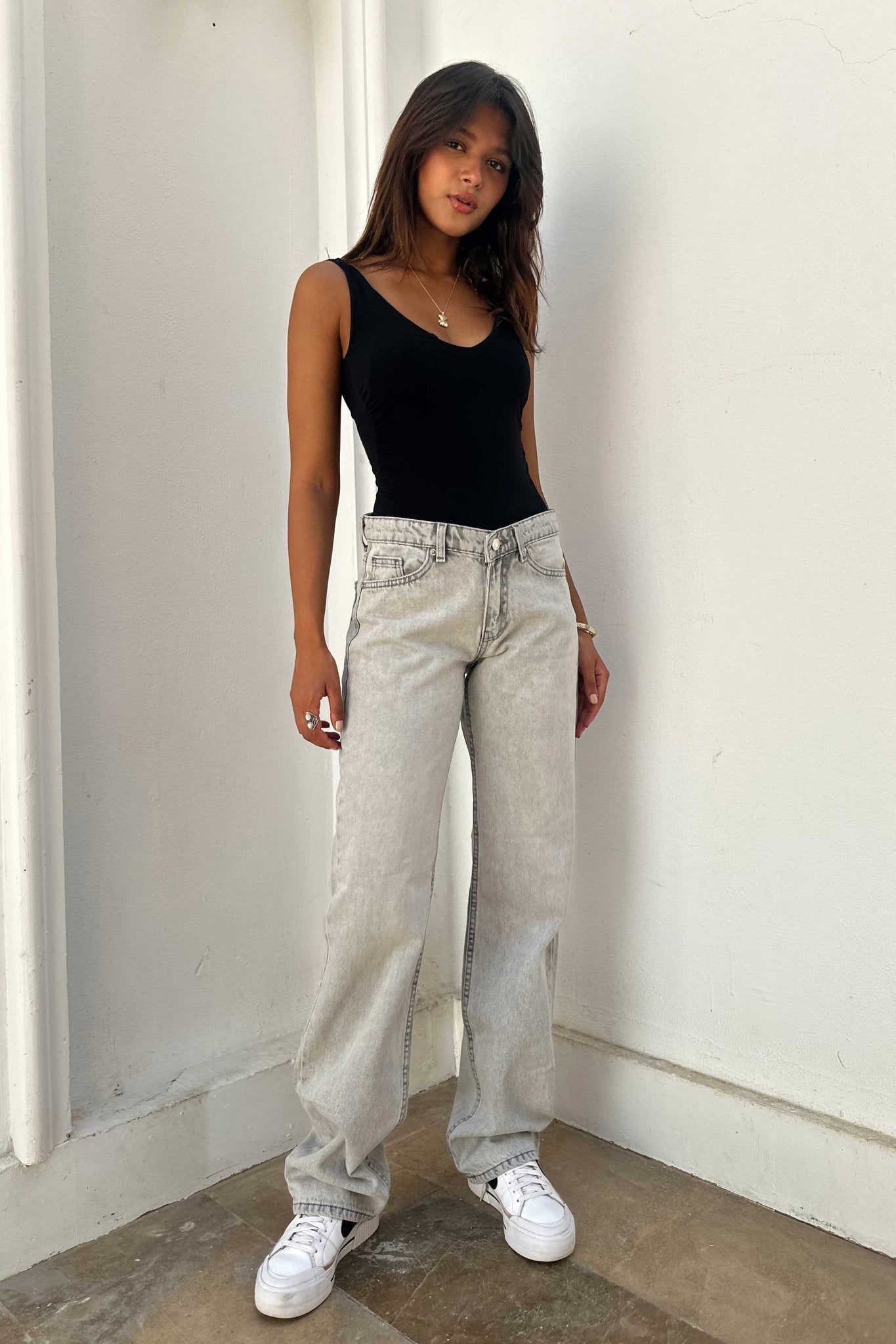 Straight – Low Waist Light Grey Jeans Straight CIZARO - Cizaro Jeans