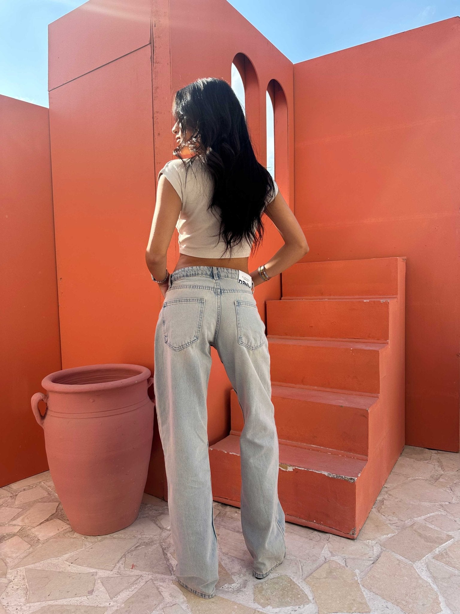 Straight – Low Waist Vintage Sand Blue Jeans Straight CIZARO - Cizaro Jeans