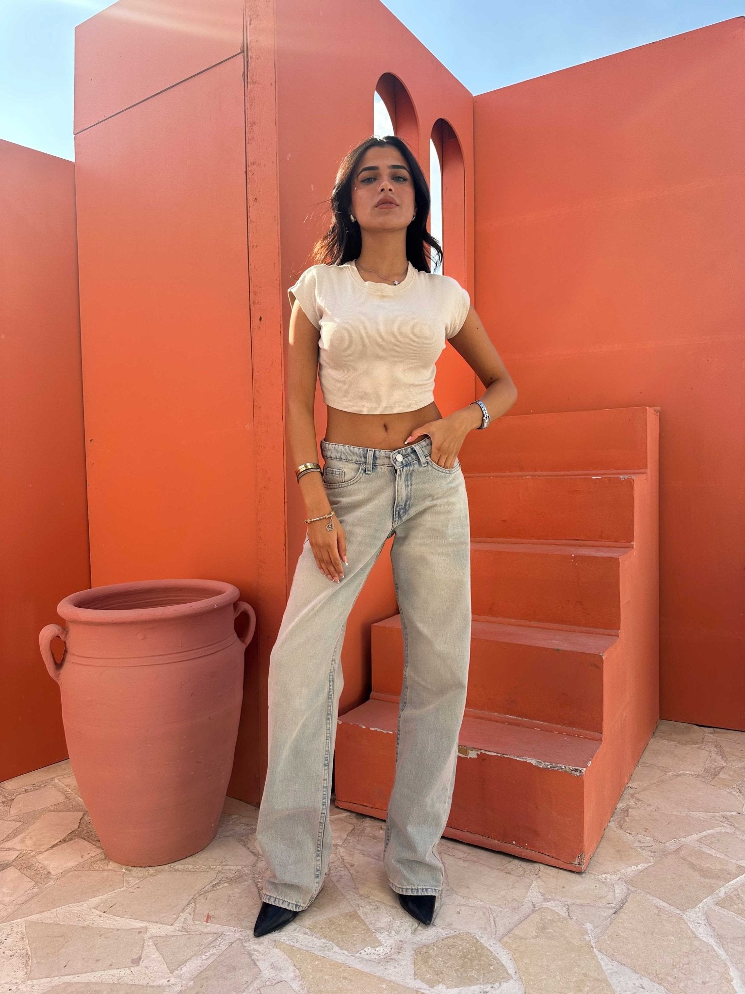 Straight – Low Waist Vintage Sand Blue Jeans Straight CIZARO - Cizaro Jeans