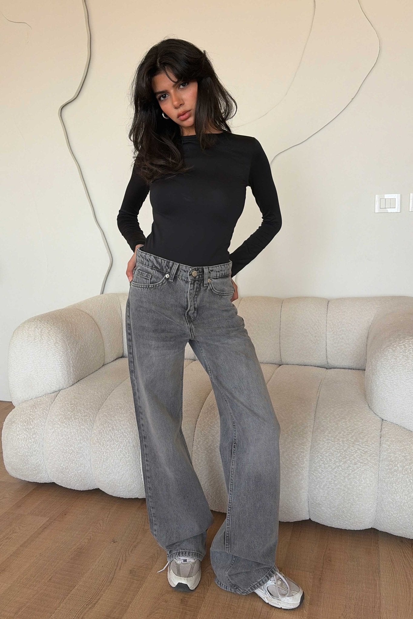 Straight – Mid Rise Mid Grey Washed Jeans Straight CIZARO - Cizaro Jeans