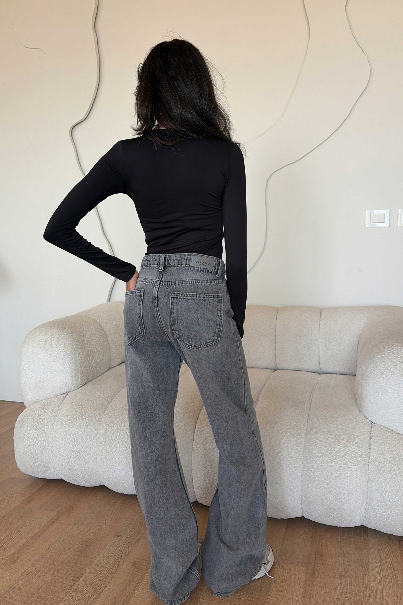 Straight – Mid Rise Mid Grey Washed Jeans Straight CIZARO - Cizaro Jeans