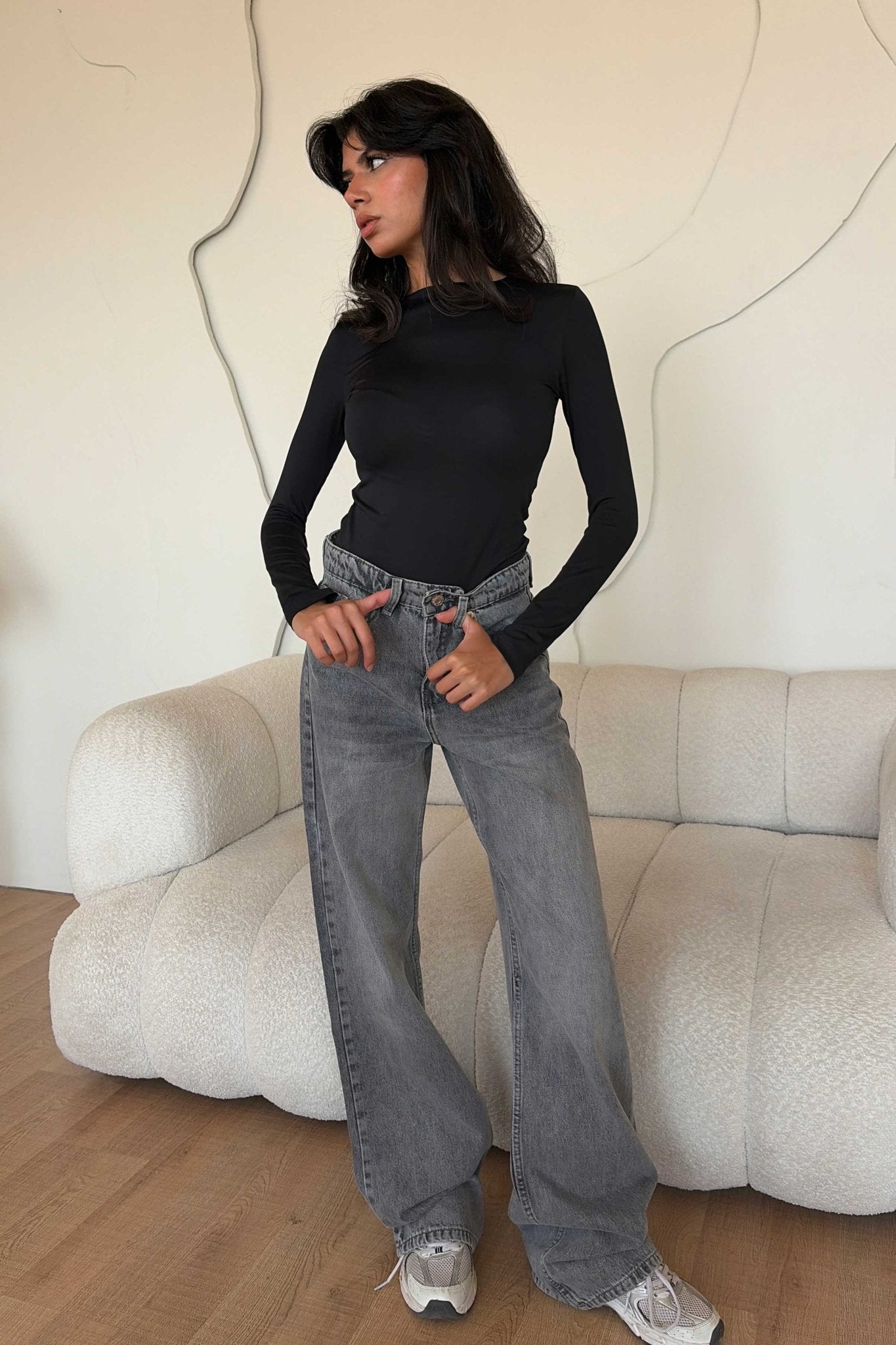 Straight – Mid Rise Mid Grey Washed Jeans Straight CIZARO - Cizaro Jeans