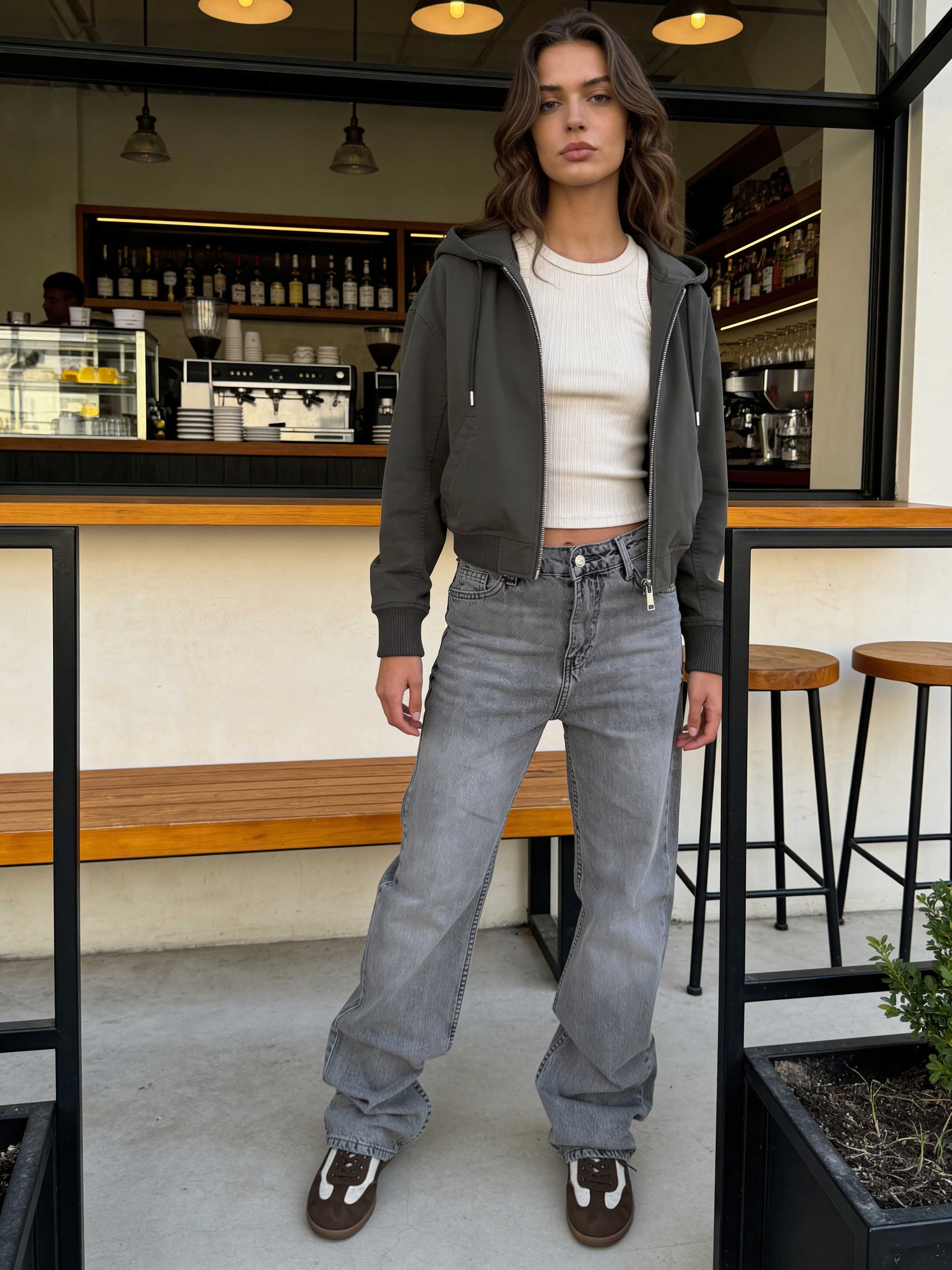 Straight – High-Waist Light Grey Jeans Straight CIZARO - Cizaro Jeans