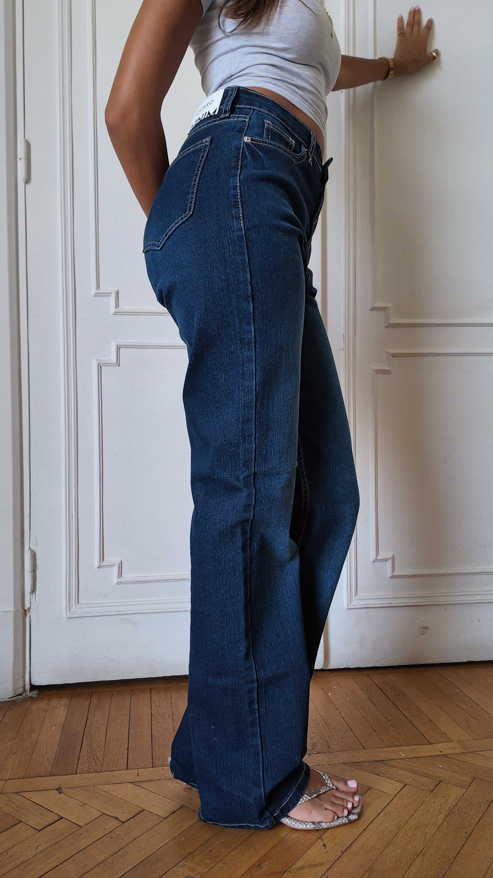 Outlined Straight High-Waist Dark Indigo Blue Straight CIZARO - Cizaro Jeans