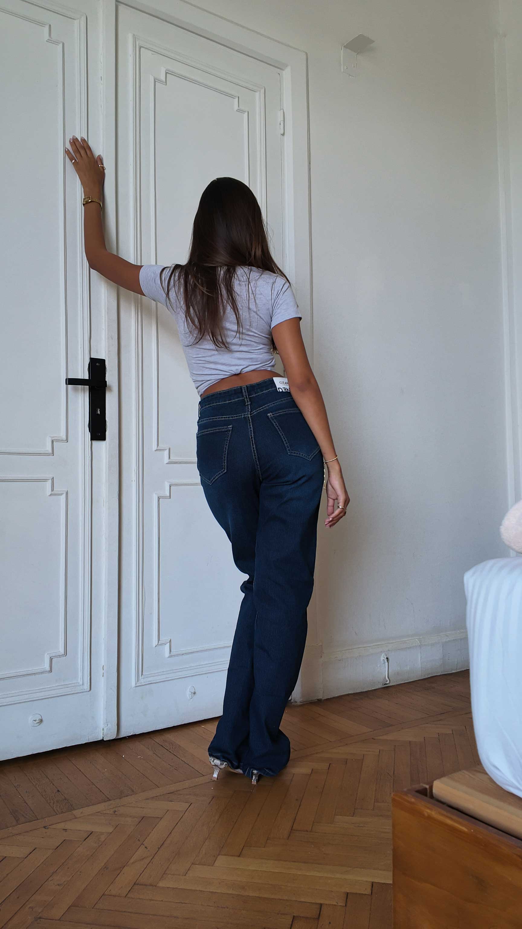 Outlined Straight High-Waist Dark Indigo Blue Straight CIZARO - Cizaro Jeans