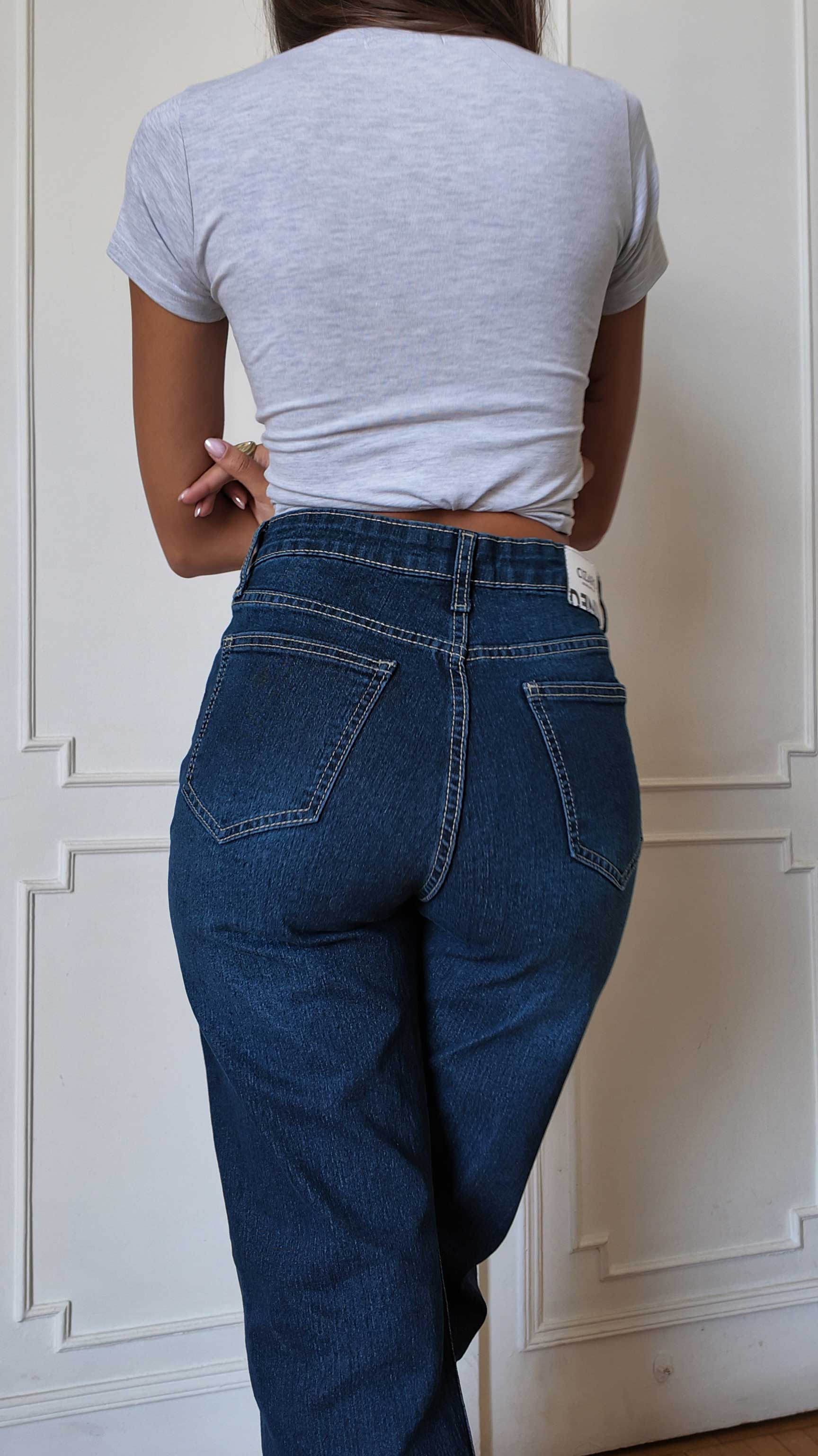 Outlined Straight High-Waist Dark Indigo Blue Straight CIZARO - Cizaro Jeans