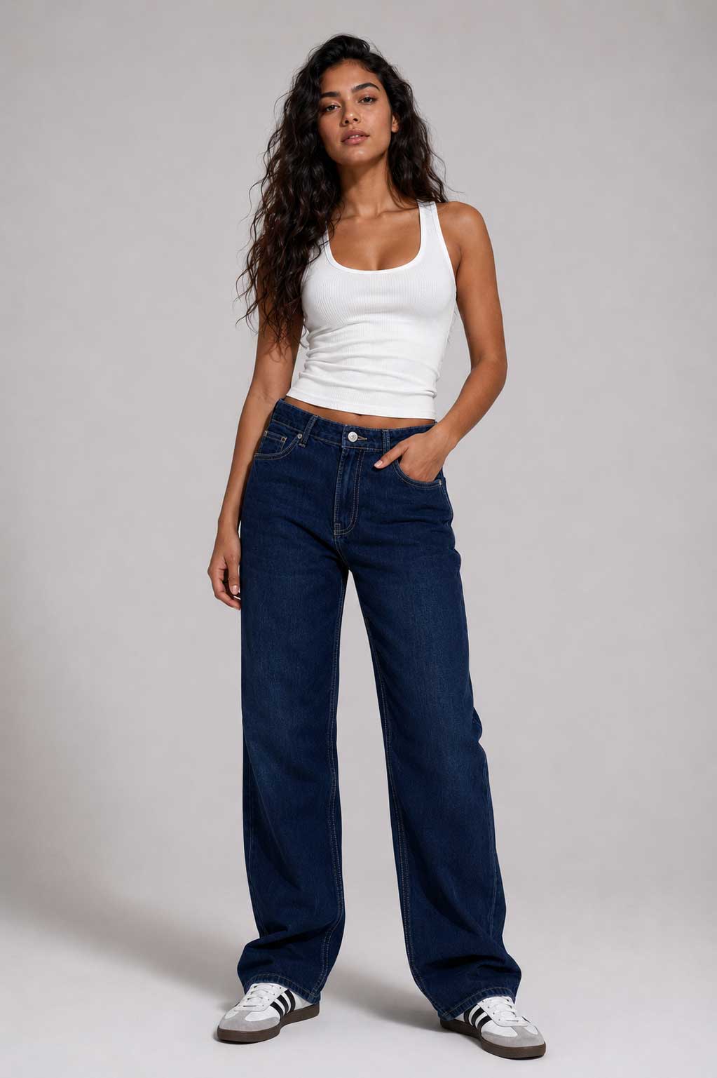 Straight High Waist – Navy Blue Jeans straight CIZARO - Cizaro Jeans