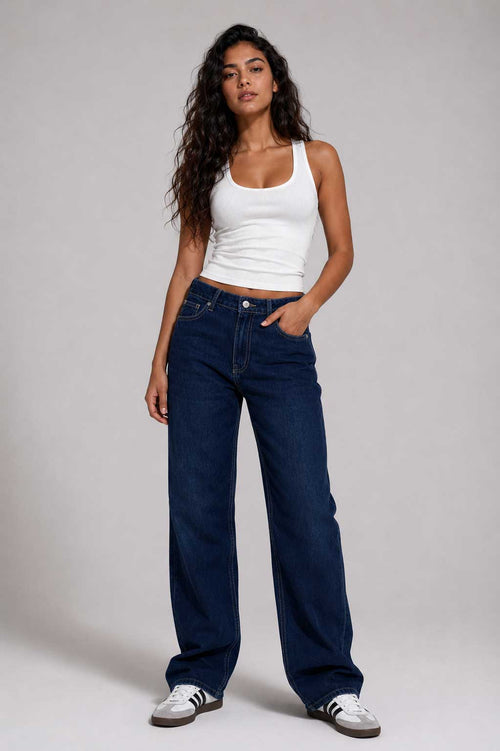 Straight High Waist – Navy Blue Jeans straight CIZARO - Cizaro Jeans