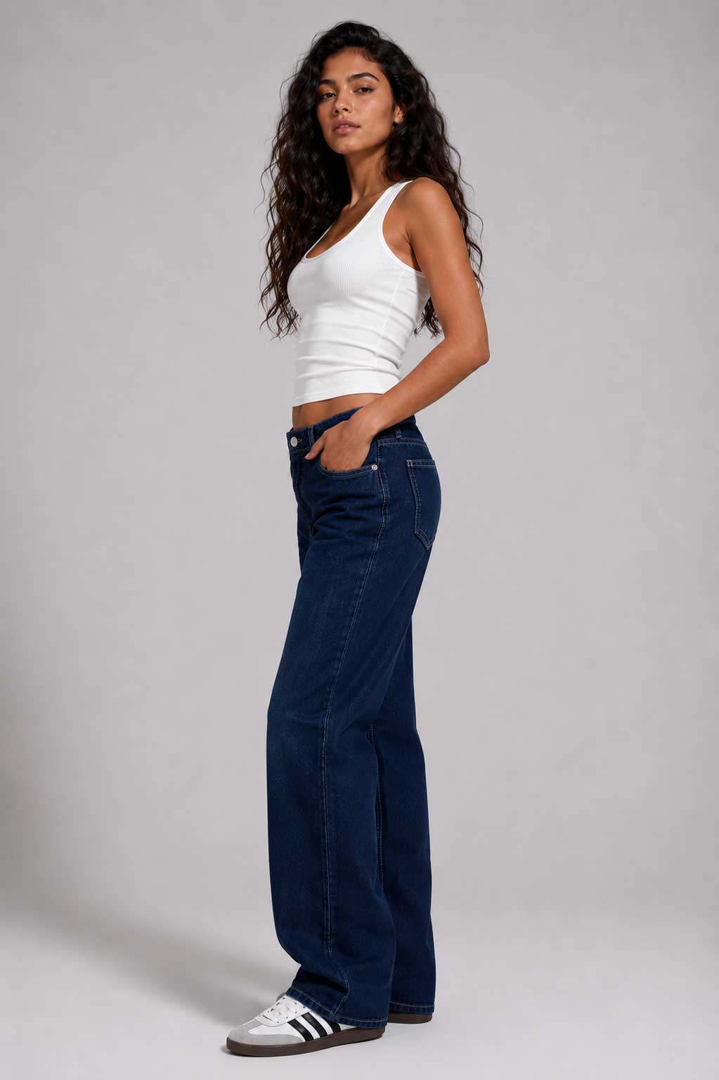 Straight High Waist – Navy Blue Jeans straight CIZARO - Cizaro Jeans