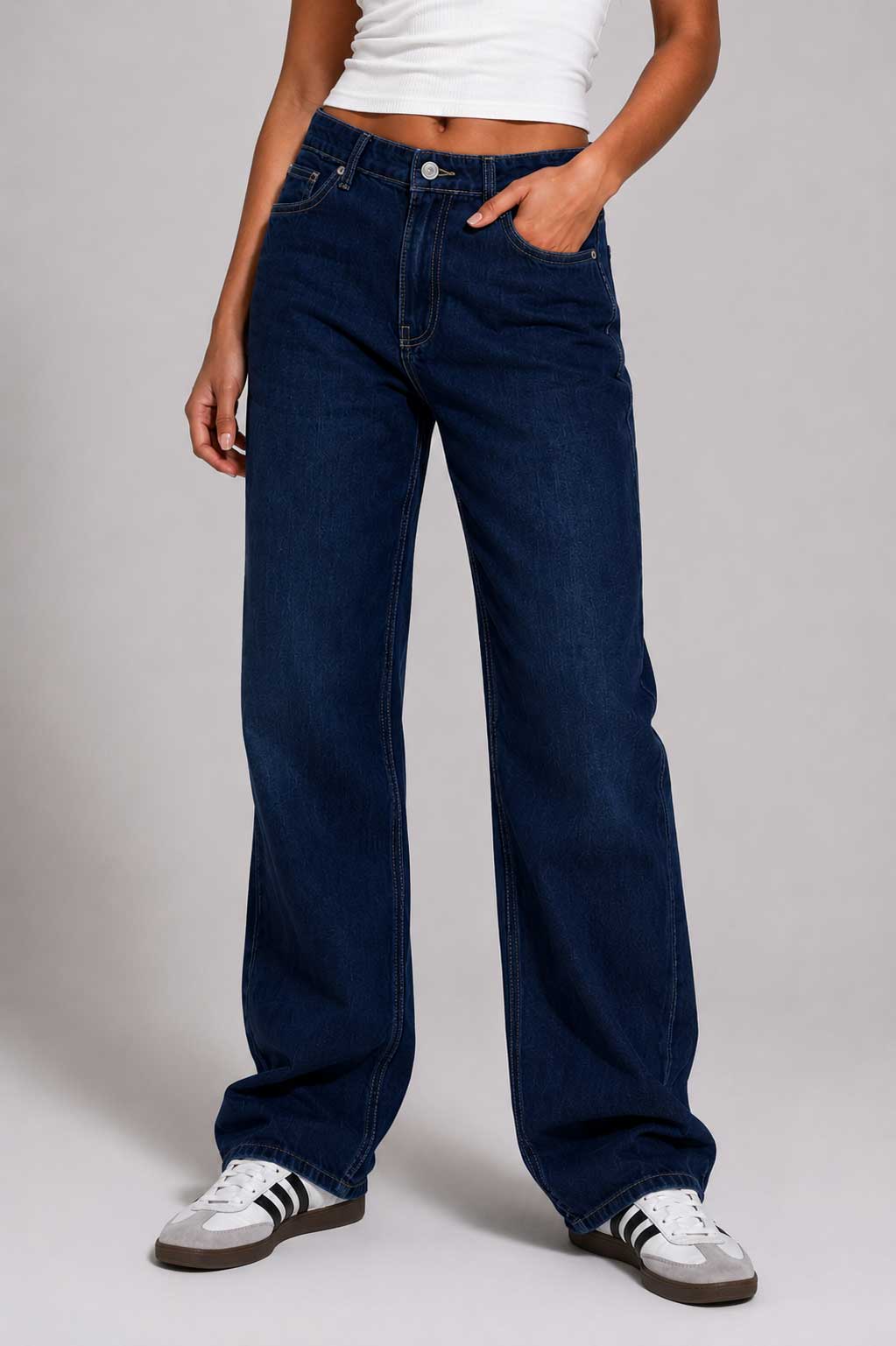 Straight High Waist – Navy Blue Jeans straight CIZARO - Cizaro Jeans