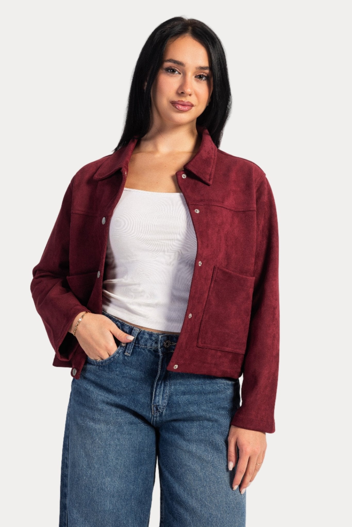 Suede Jacket – Burgundy Jacket CIZARO - Cizaro Jeans