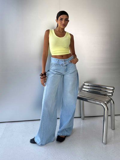 Super Baggy Low-Waist Double-Buckle Light Wash Blue Jeans Baggy CIZARO - Cizaro Jeans