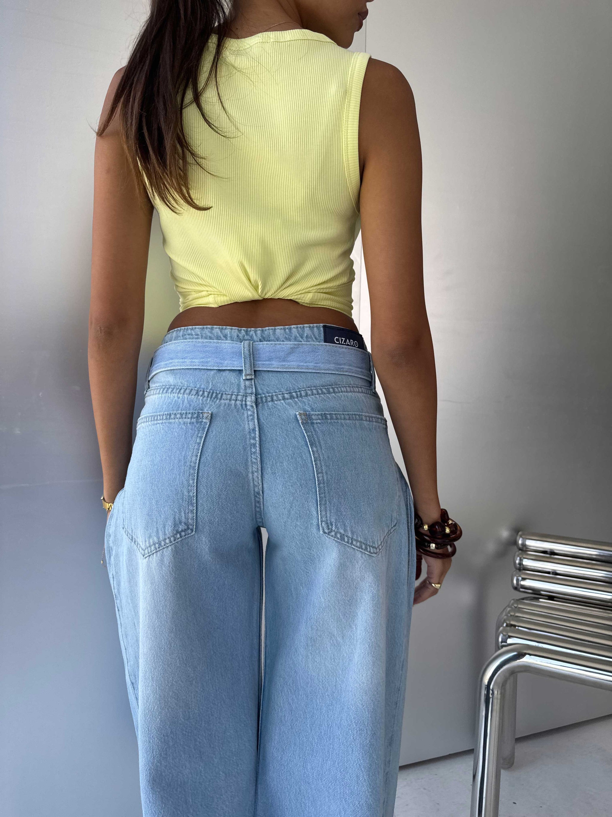 Super Baggy Low-Waist Double-Buckle Light Wash Blue Jeans Baggy CIZARO - Cizaro Jeans