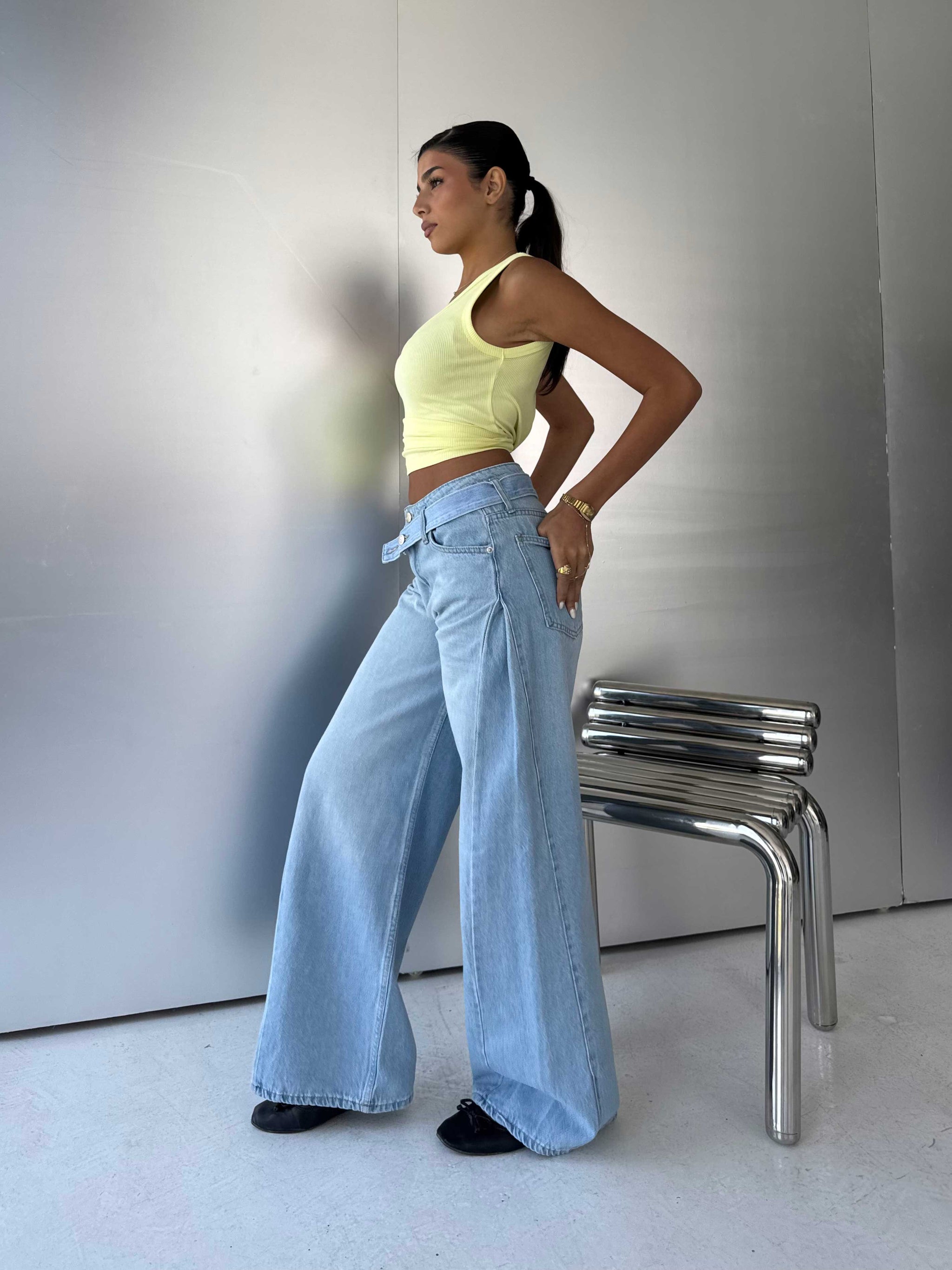 Super Baggy Low-Waist Double-Buckle Light Wash Blue Jeans Baggy CIZARO - Cizaro Jeans