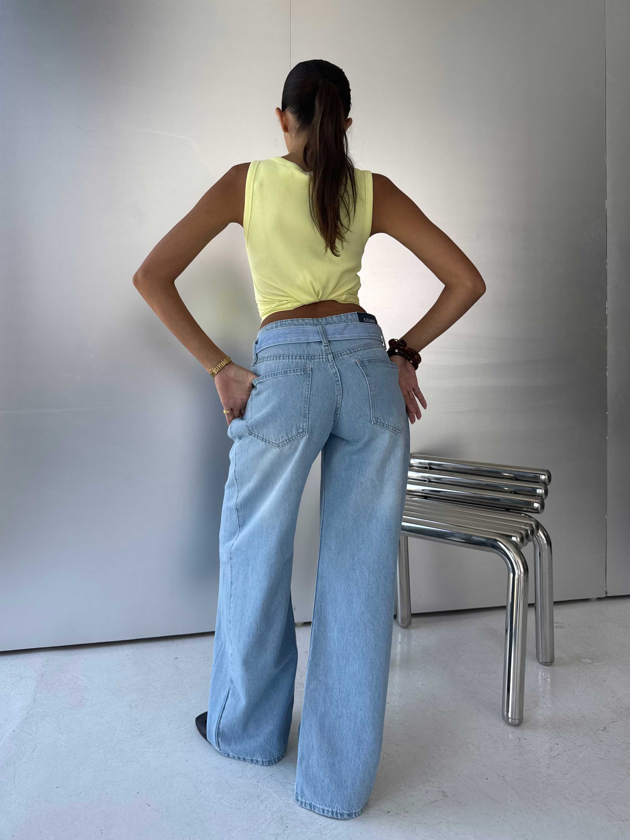 Super Baggy Low-Waist Double-Buckle Light Wash Blue Jeans Baggy CIZARO - Cizaro Jeans