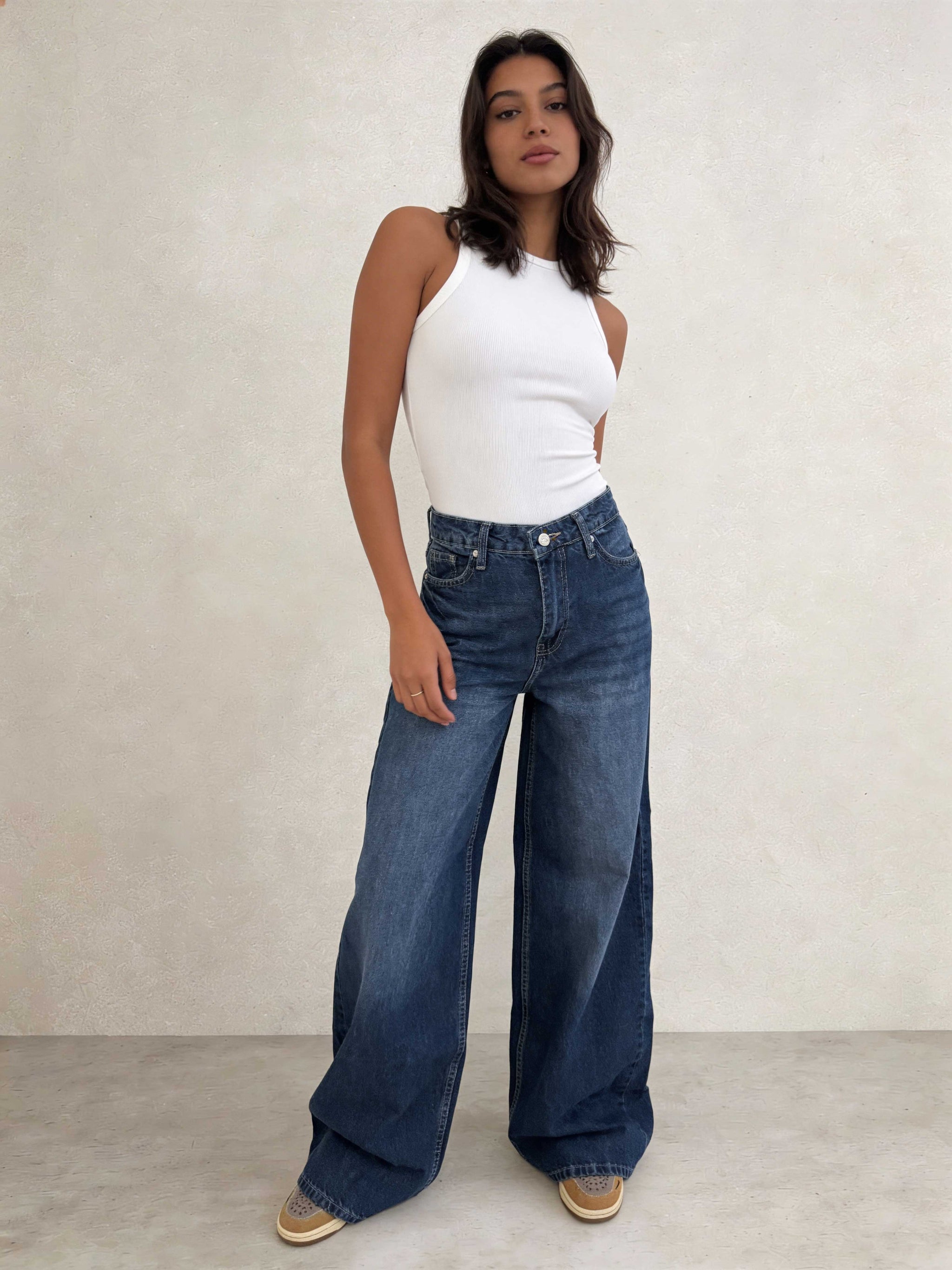 Super Baggy – High-Waist Ocean Depth Blue Jeans Super Baggy CIZARO - Cizaro Jeans