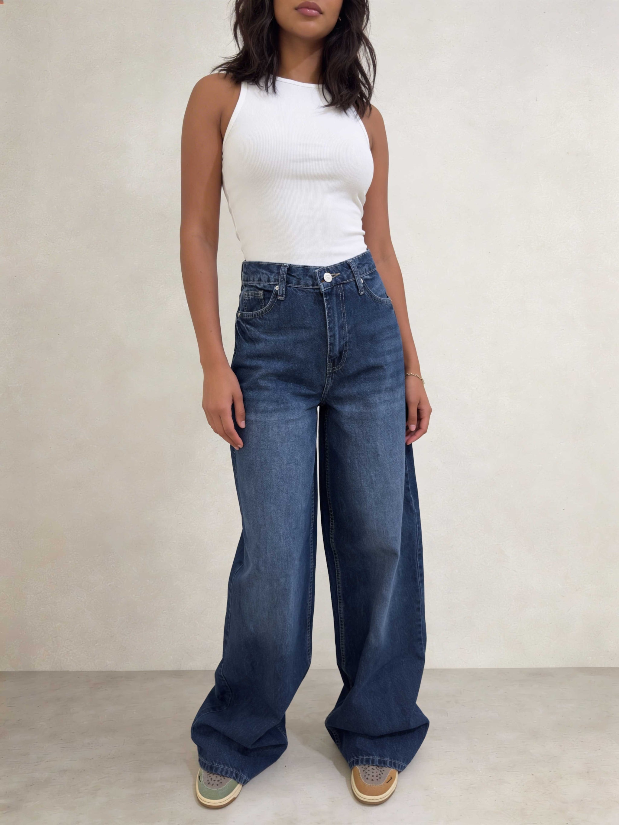 Super Baggy – High-Waist Ocean Depth Blue Jeans Super Baggy CIZARO - Cizaro Jeans