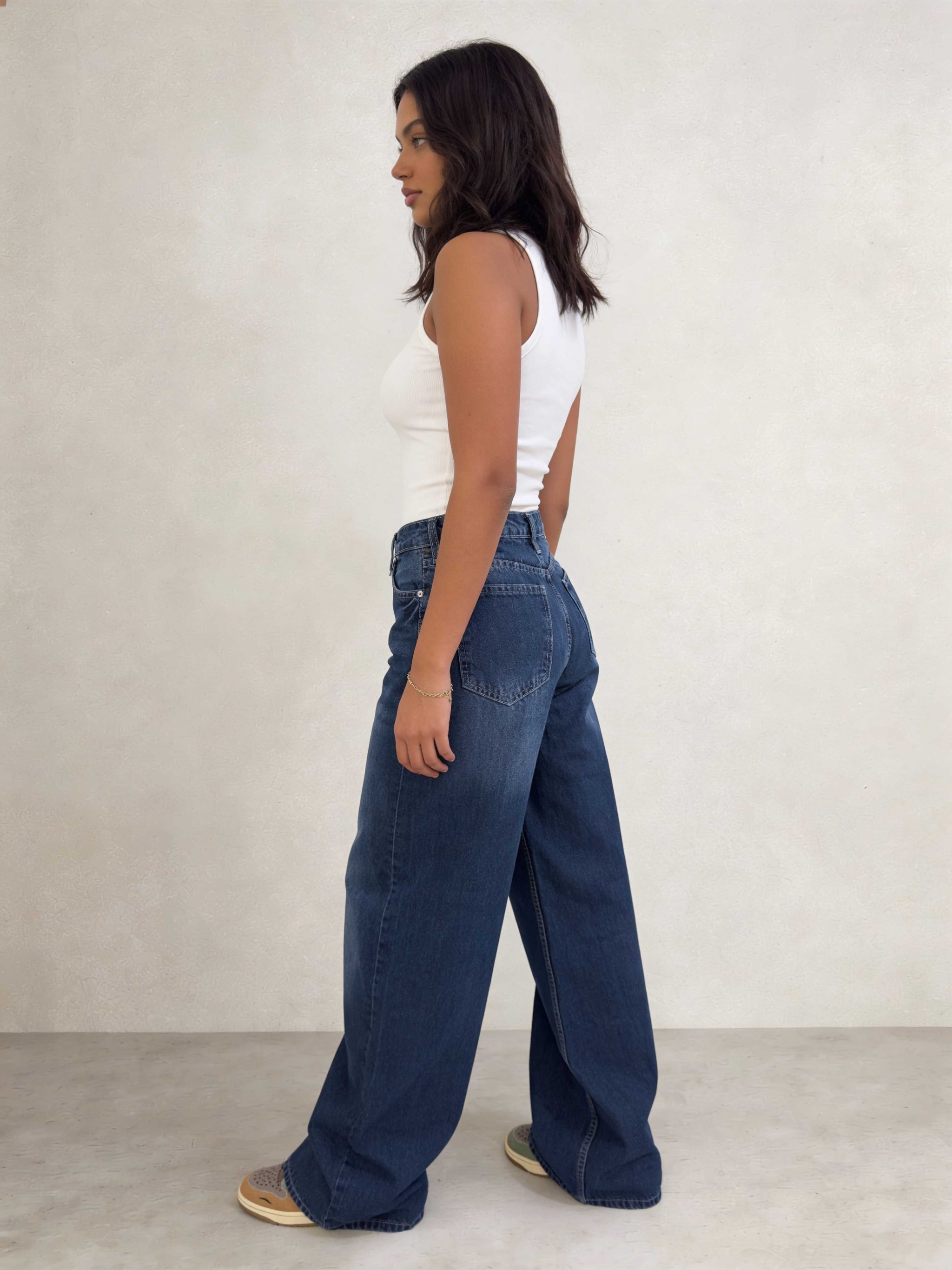 Super Baggy – High-Waist Ocean Depth Blue Jeans Super Baggy CIZARO - Cizaro Jeans