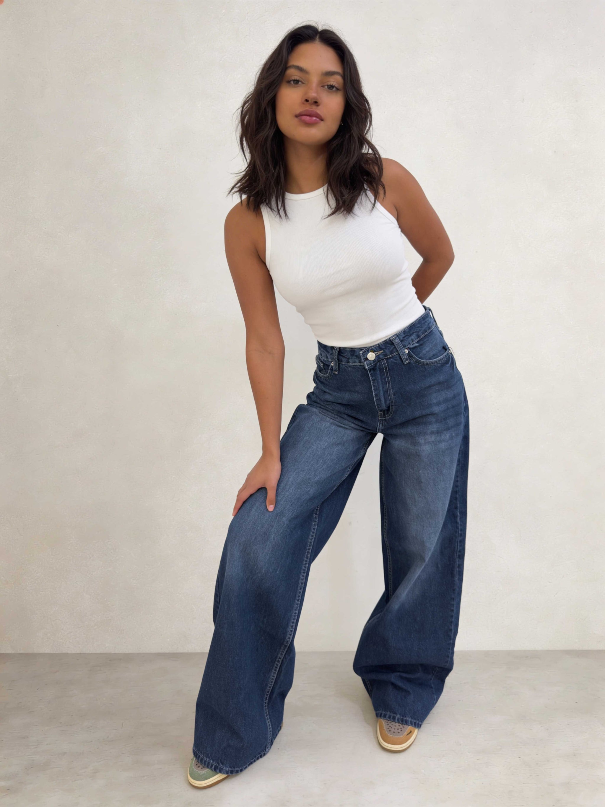 Super Baggy – High-Waist Ocean Depth Blue Jeans Super Baggy CIZARO - Cizaro Jeans