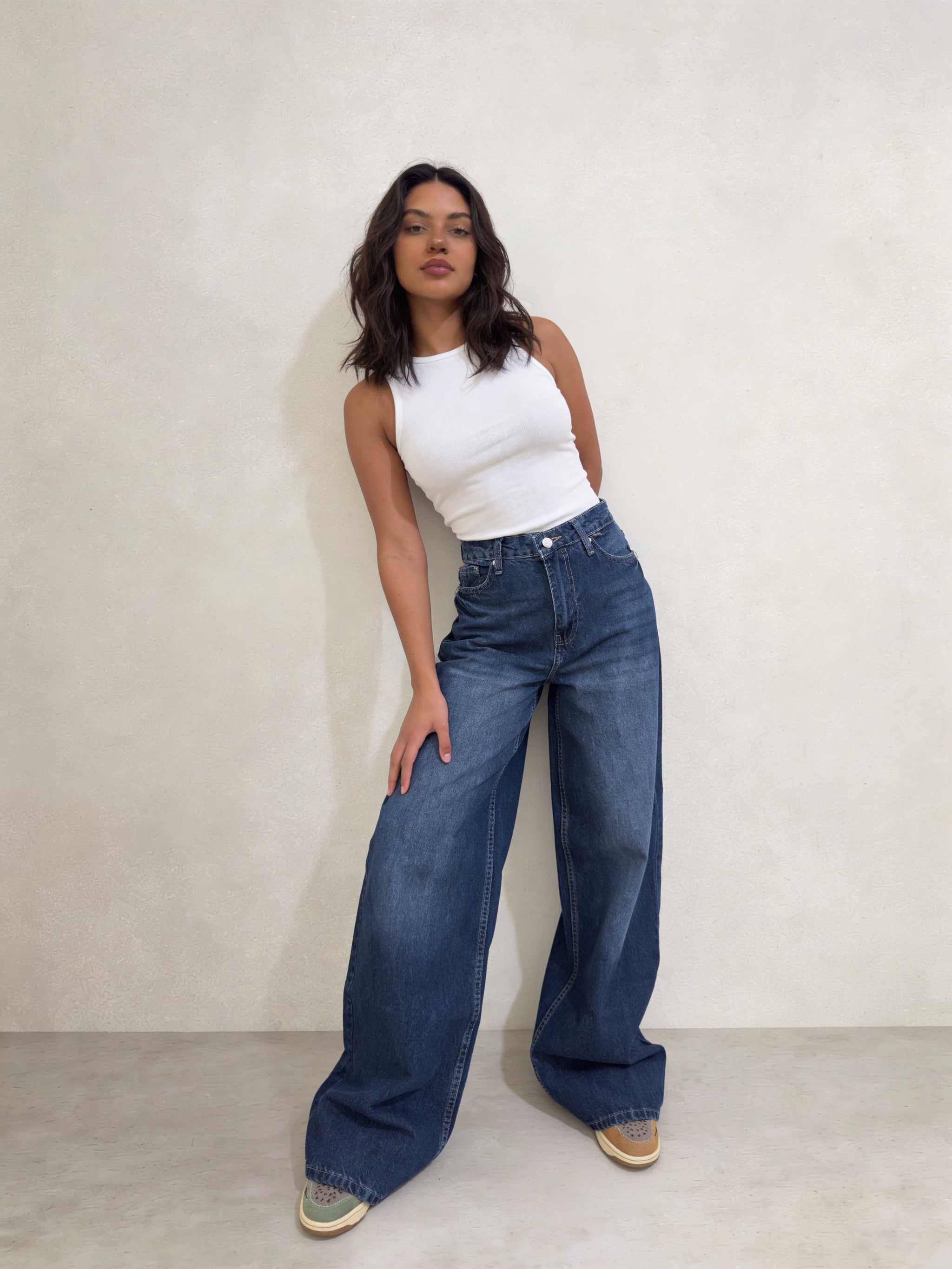 Super Baggy – High-Waist Ocean Depth Blue Jeans Super Baggy CIZARO - Cizaro Jeans