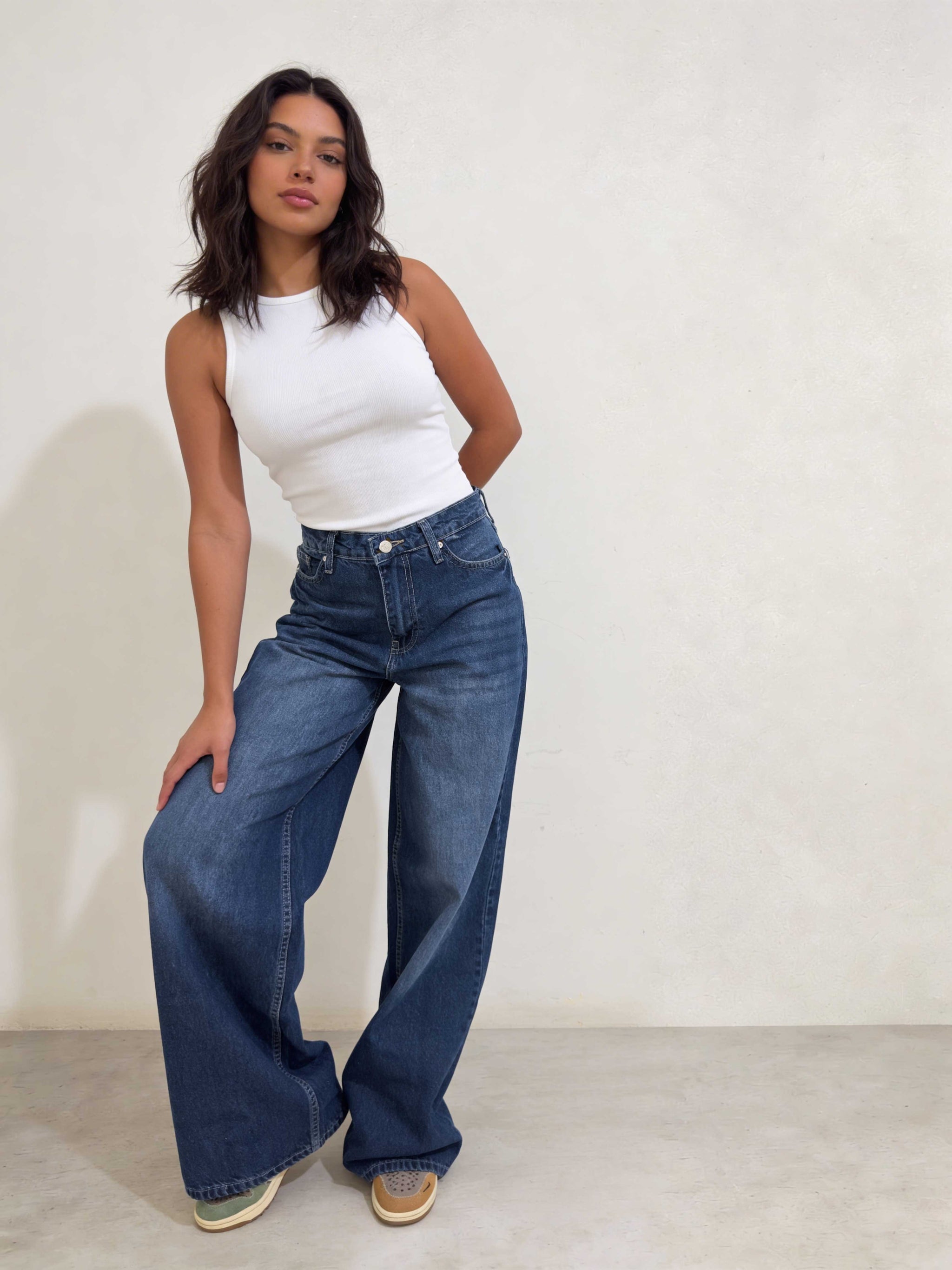 Super Baggy – High-Waist Ocean Depth Blue Jeans Super Baggy CIZARO - Cizaro Jeans