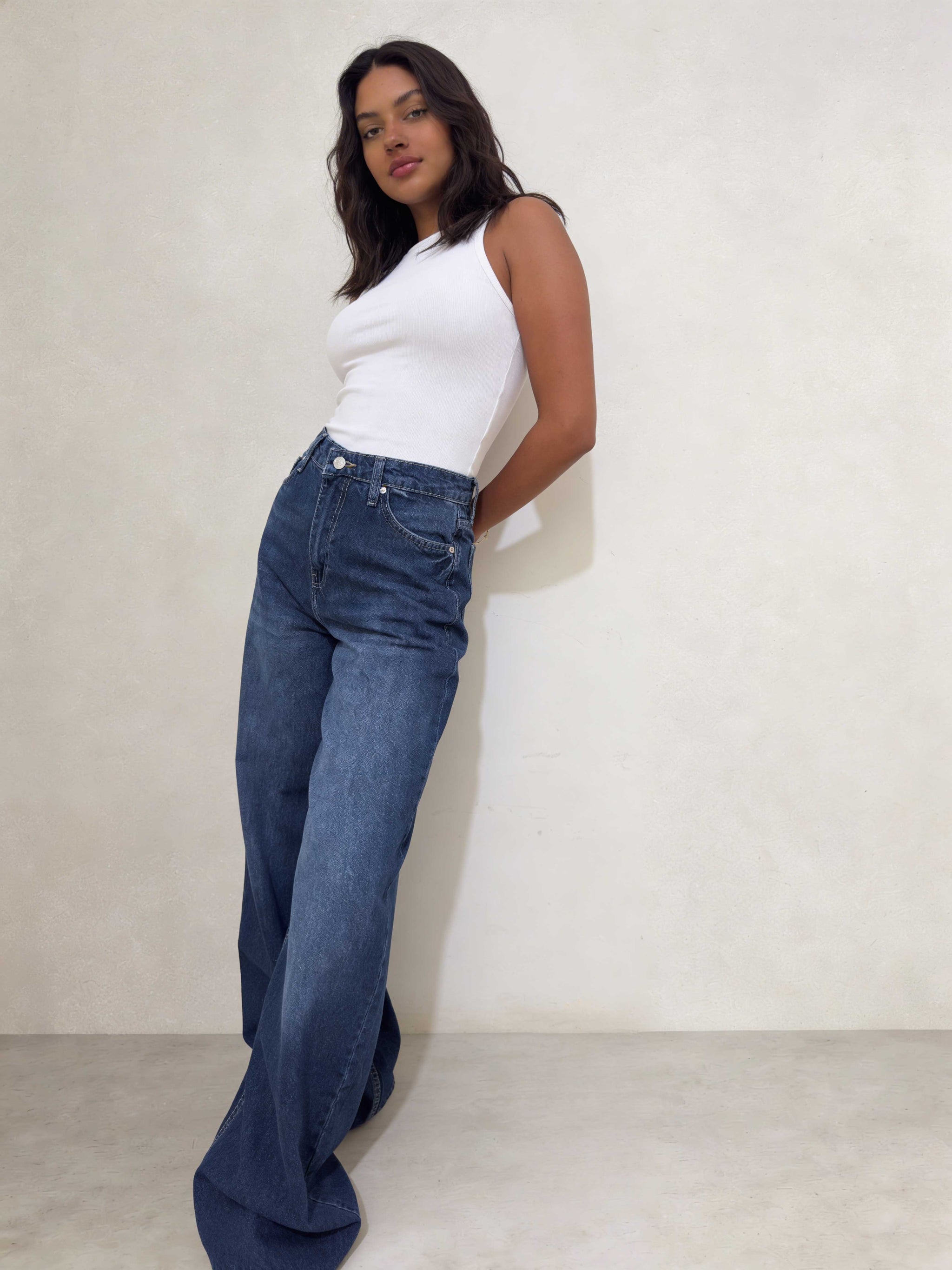 Super Baggy – High-Waist Ocean Depth Blue Jeans Super Baggy CIZARO - Cizaro Jeans