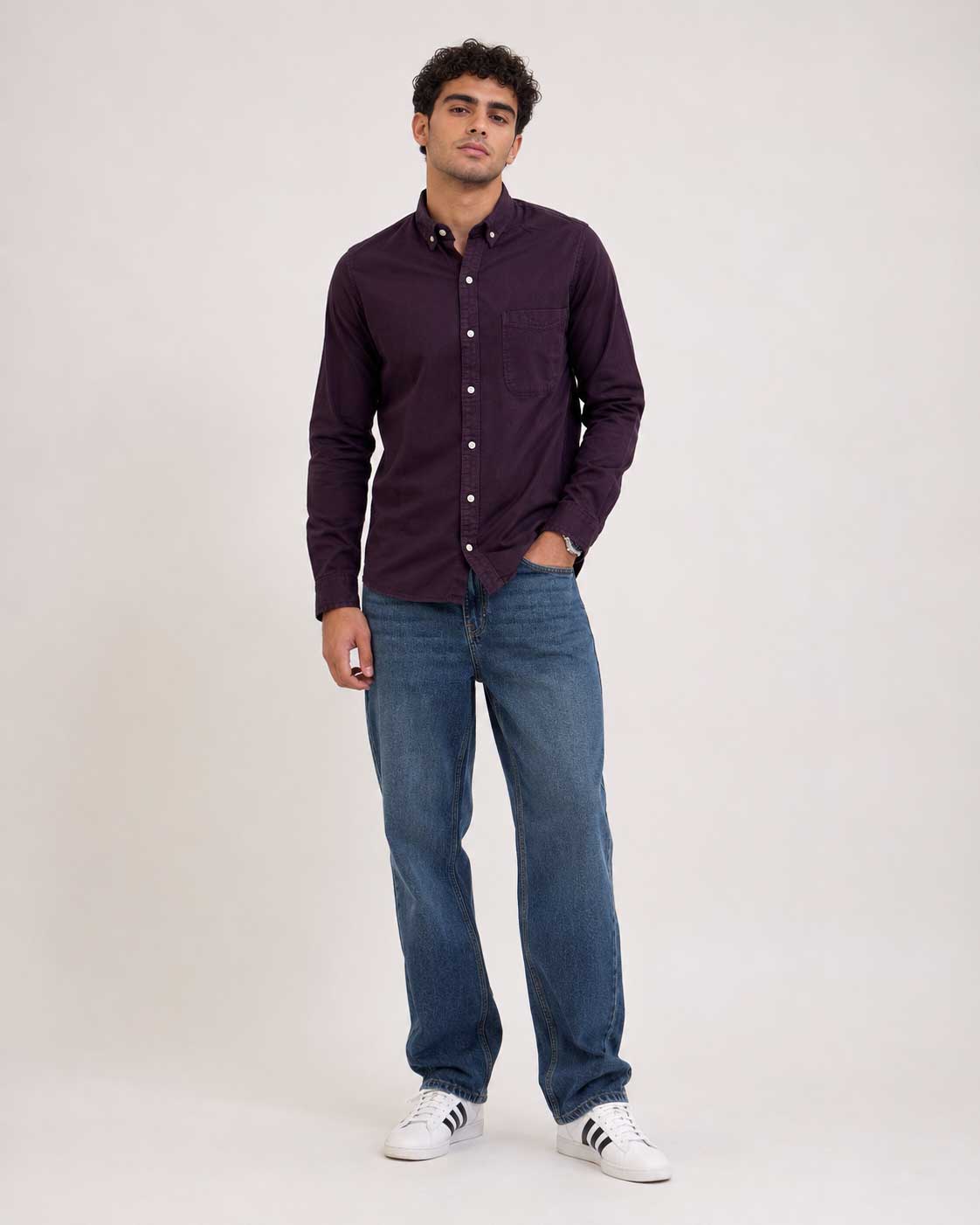 Regular Fit Denim Shirt – Burgundy Shirt CIZARO - Cizaro Jeans