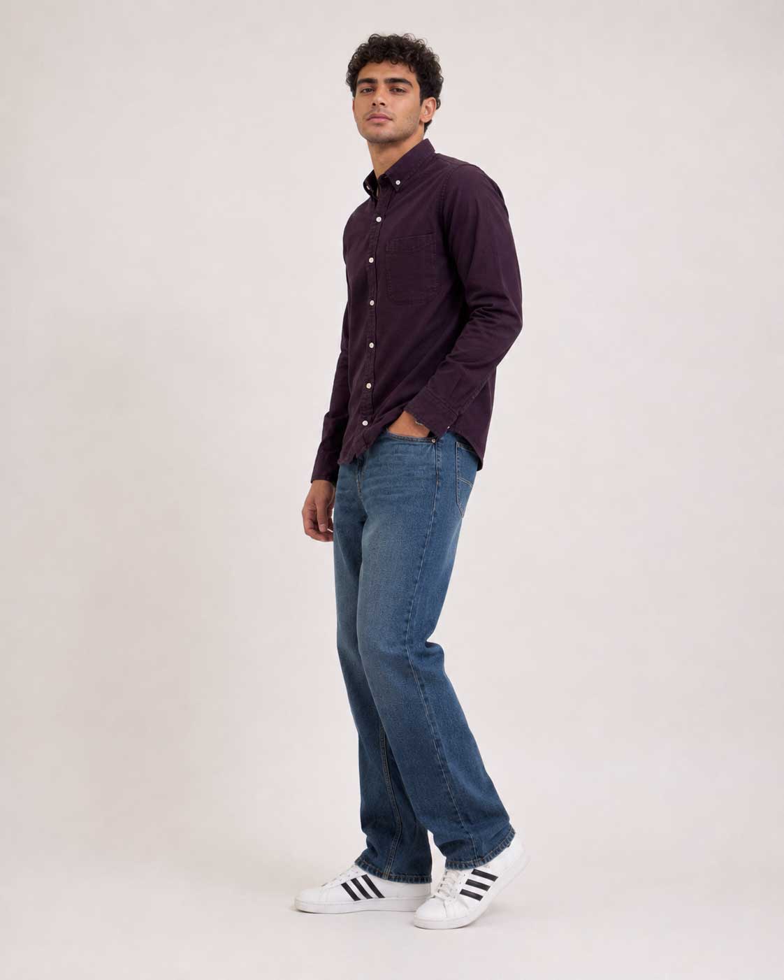Regular Fit Denim Shirt – Burgundy Shirt CIZARO - Cizaro Jeans