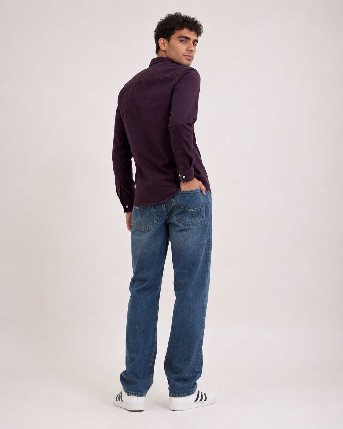 Regular Fit Denim Shirt – Burgundy Shirt CIZARO - Cizaro Jeans