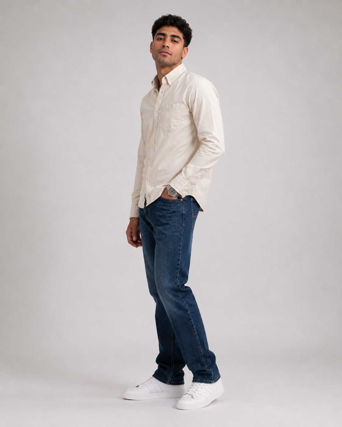 Regular Fit Denim Shirt – Beige Shirt CIZARO - Cizaro Jeans