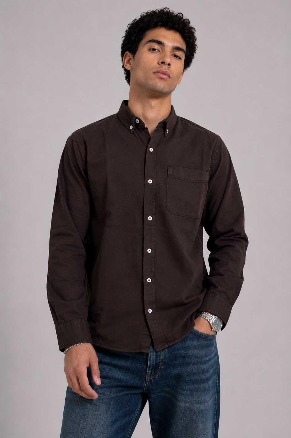 Regular Fit Denim Shirt – Brown Shirt CIZARO - Cizaro Jeans