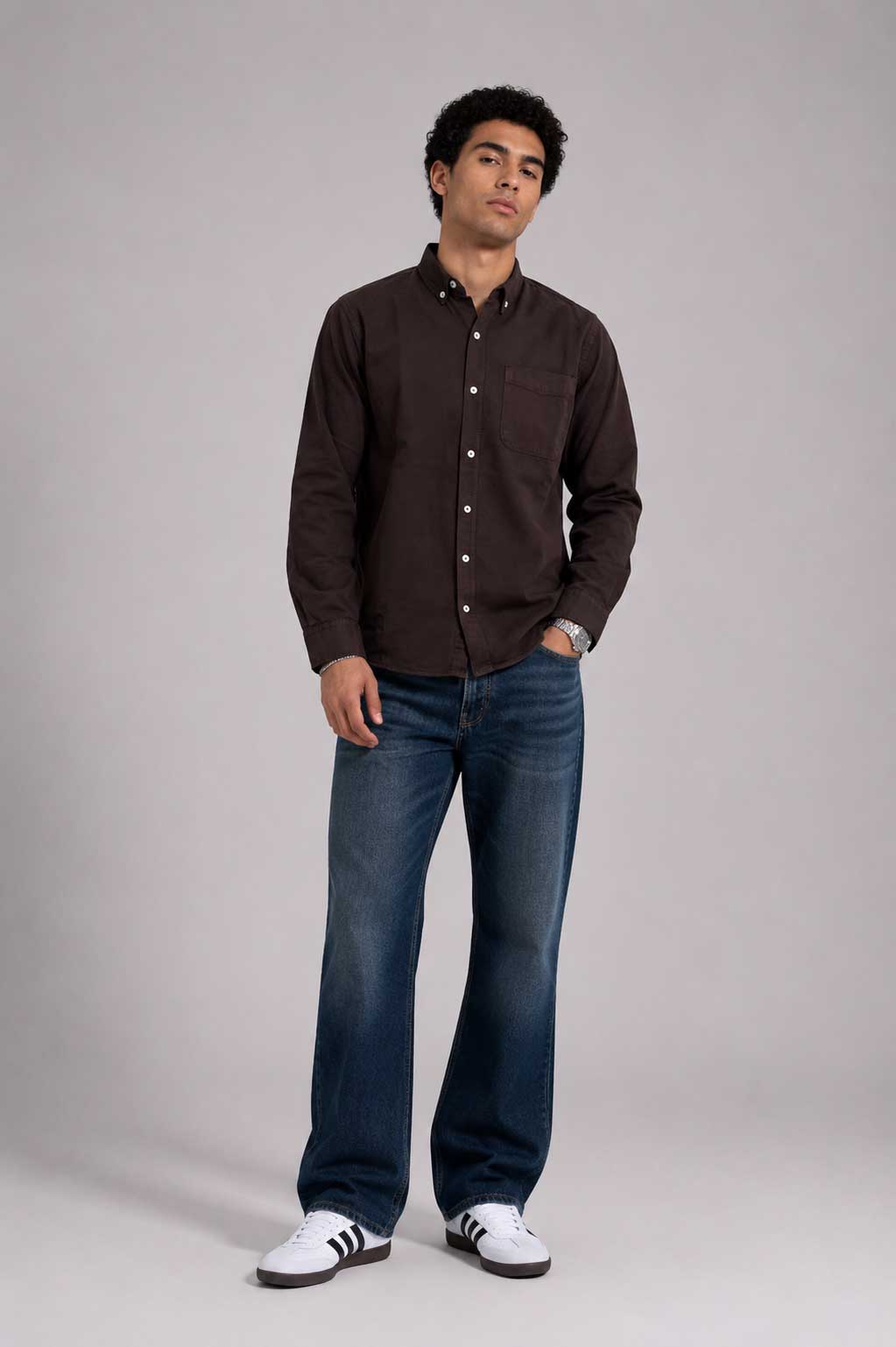 Regular Fit Denim Shirt – Brown Shirt CIZARO - Cizaro Jeans