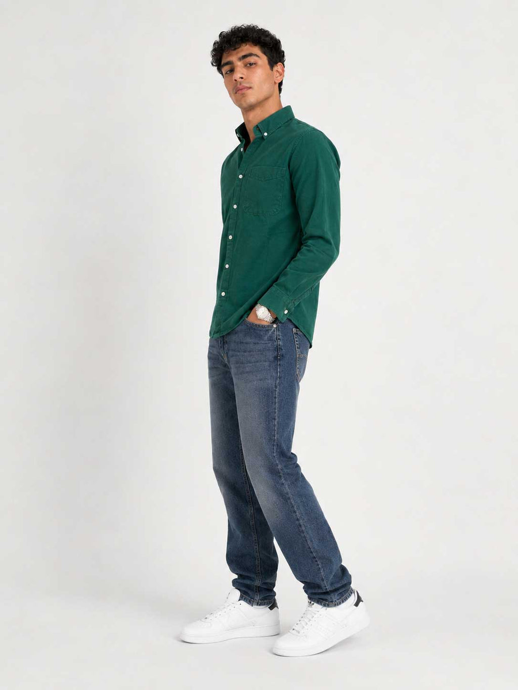 Regular Fit Denim Shirt Green
