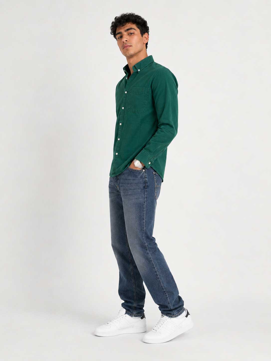 Regular Fit Denim Shirt Green Shirt CIZARO - Cizaro Jeans