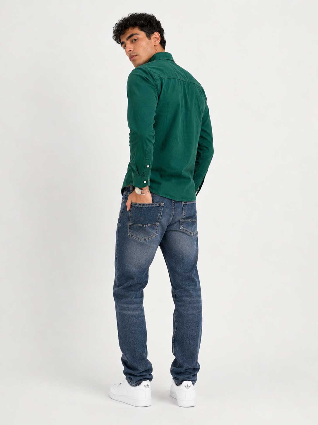 Regular Fit Denim Shirt Green Shirt CIZARO - Cizaro Jeans
