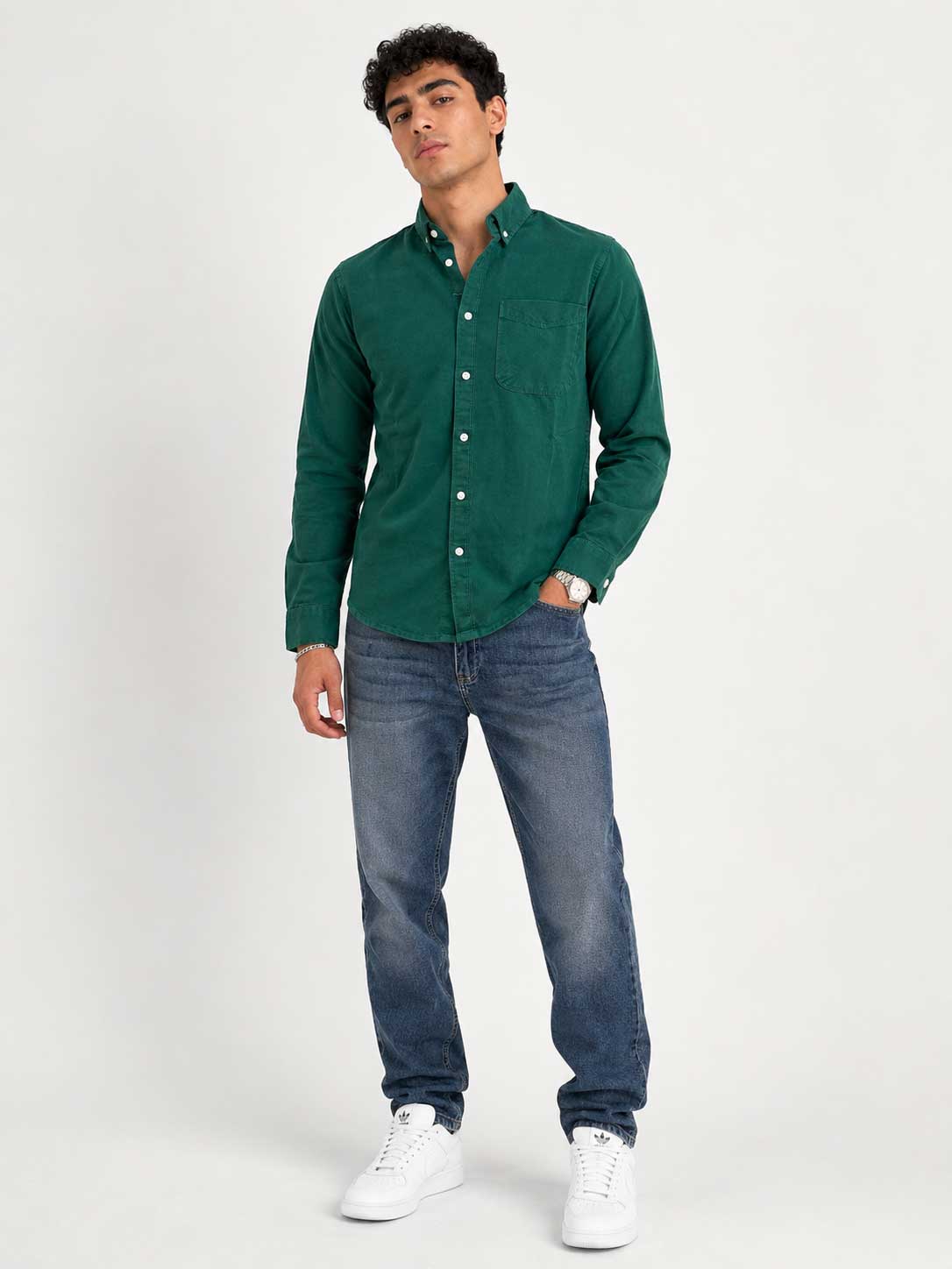 Regular Fit Denim Shirt Green Shirt CIZARO - Cizaro Jeans