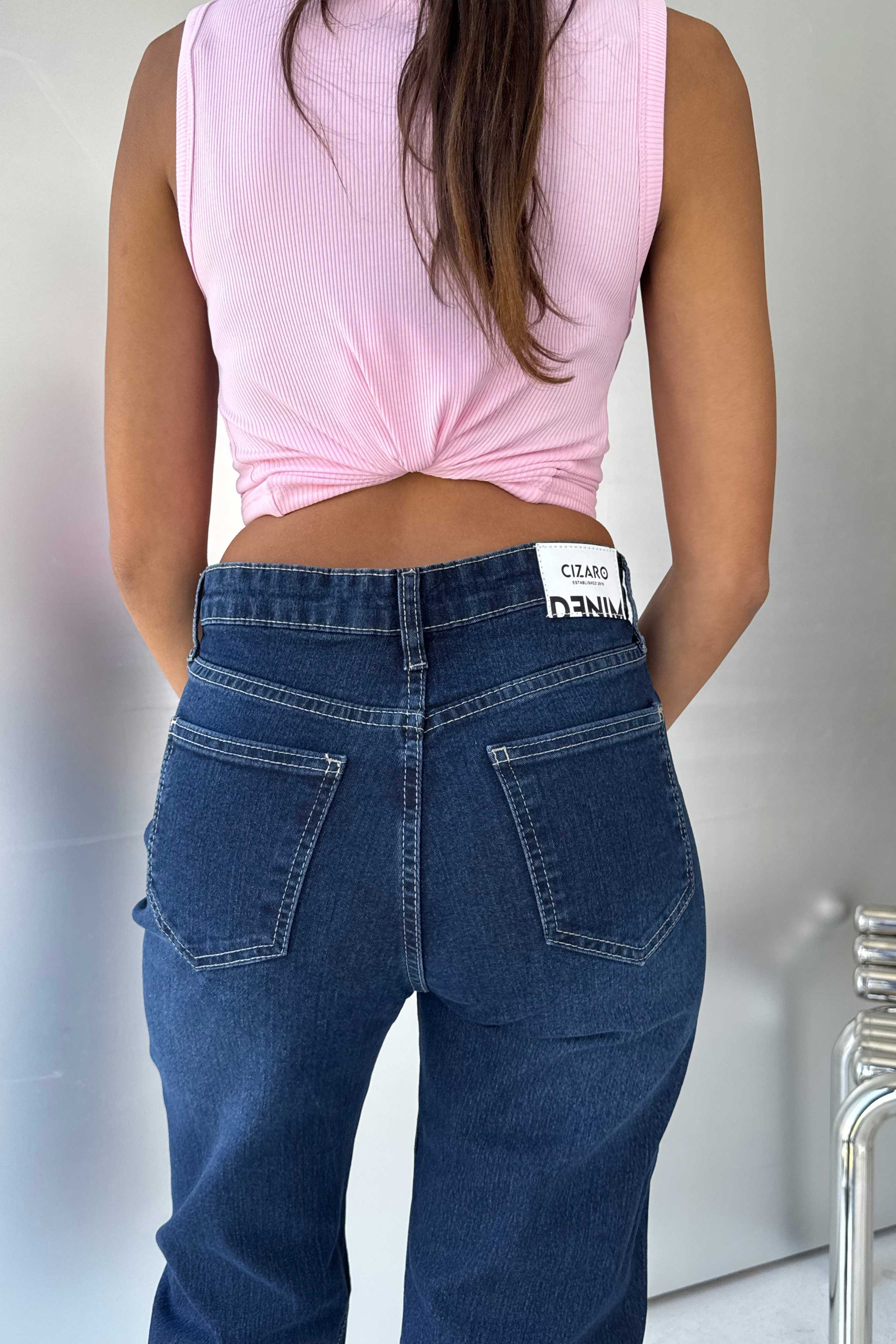 Straight High waist Deep wash Blue jeans Straight CIZARO - Cizaro Jeans