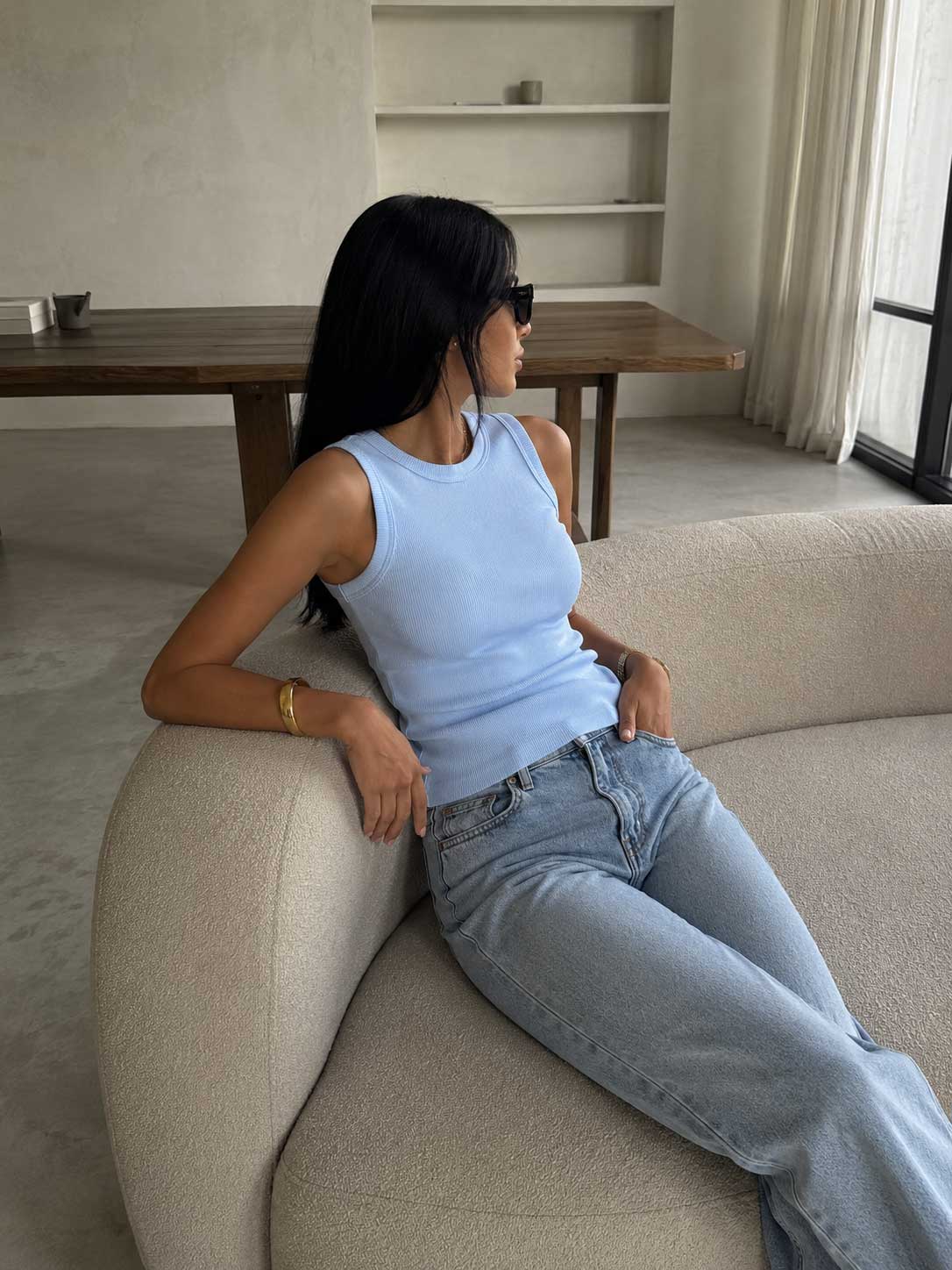 Ribbed Crew Neck Tank Top – Baby Blue Top CIZARO - Cizaro Jeans