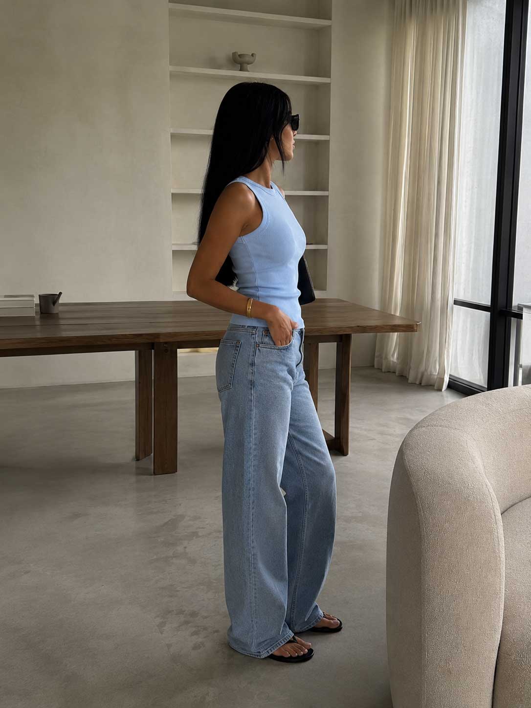 Ribbed Crew Neck Tank Top – Baby Blue Top CIZARO - Cizaro Jeans