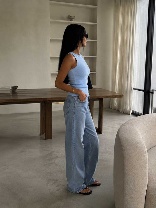 Ribbed Crew Neck Tank Top – Baby Blue