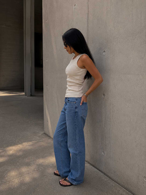 Ribbed Crew Neck Tank Top – Soft Sand Basic shirt CIZARO - Cizaro Jeans