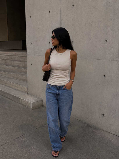 Ribbed Crew Neck Tank Top – Soft Sand Basic shirt CIZARO - Cizaro Jeans