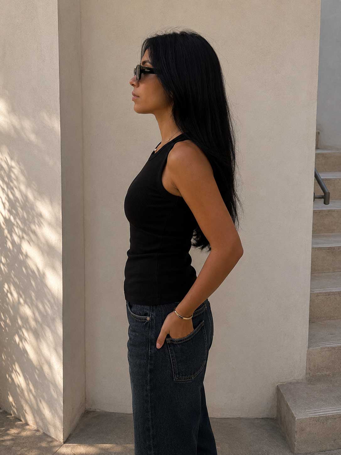 Ribbed Crew Neck Tank Top – Black Basic shirt CIZARO - Cizaro Jeans