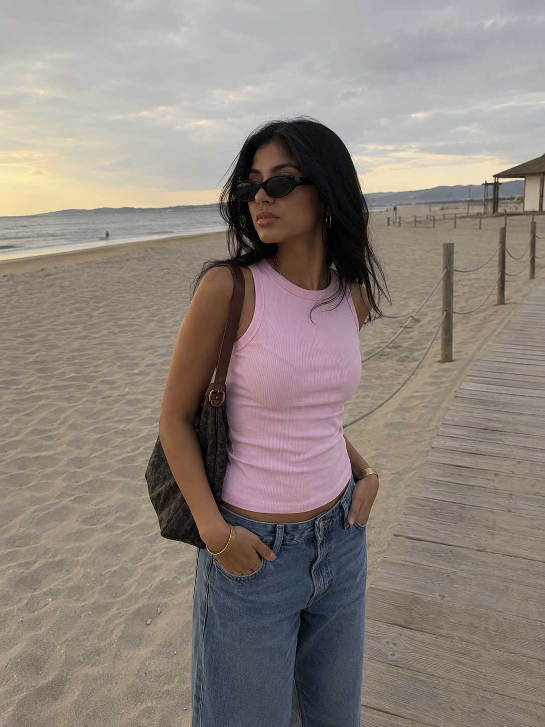 Ribbed Crew Neck Tank Top – Pink Basic shirt CIZARO - Cizaro Jeans
